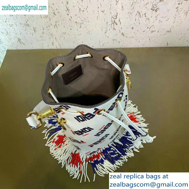 Fendi Mania Logo Fringe Mon Tresor Bucket Bag White/Red/Blue 2019 - Click Image to Close