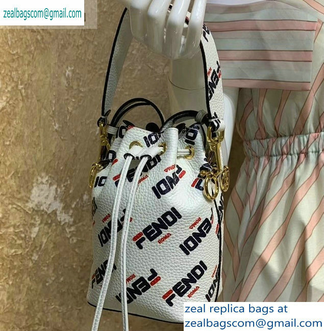 Fendi Mania Logo Mon Tresor Bucket Bag White/Red/Blue 2019
