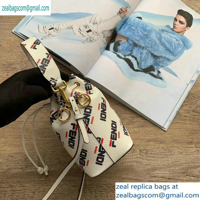 Fendi Mania Logo Mon Tresor Bucket Bag White/Red/Blue 2019