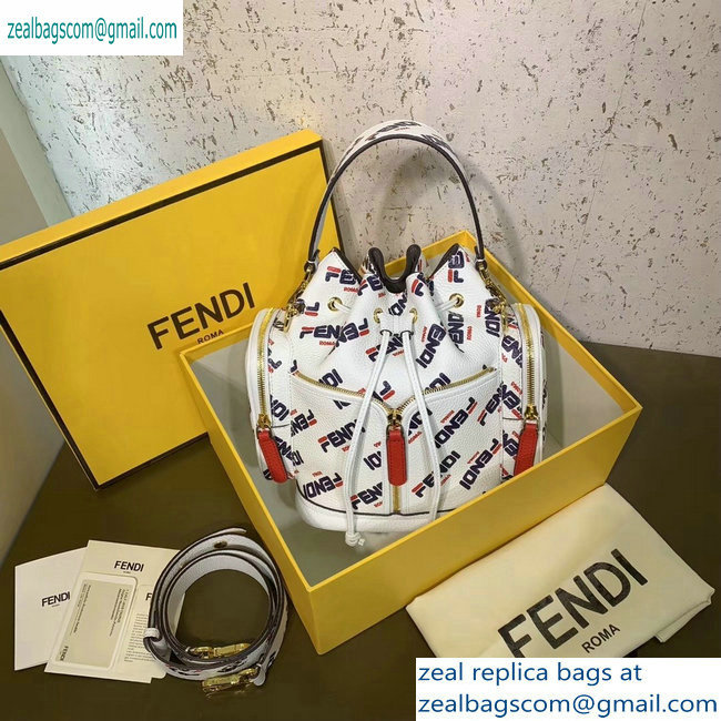 Fendi Mania Logo Zippered Mon Tresor Bucket Bag White/Red/Blue 2019