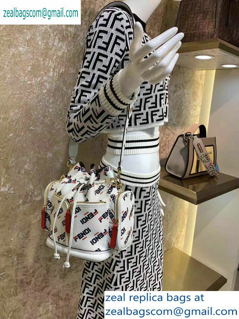 Fendi Mania Logo Zippered Mon Tresor Bucket Bag White/Red/Blue 2019