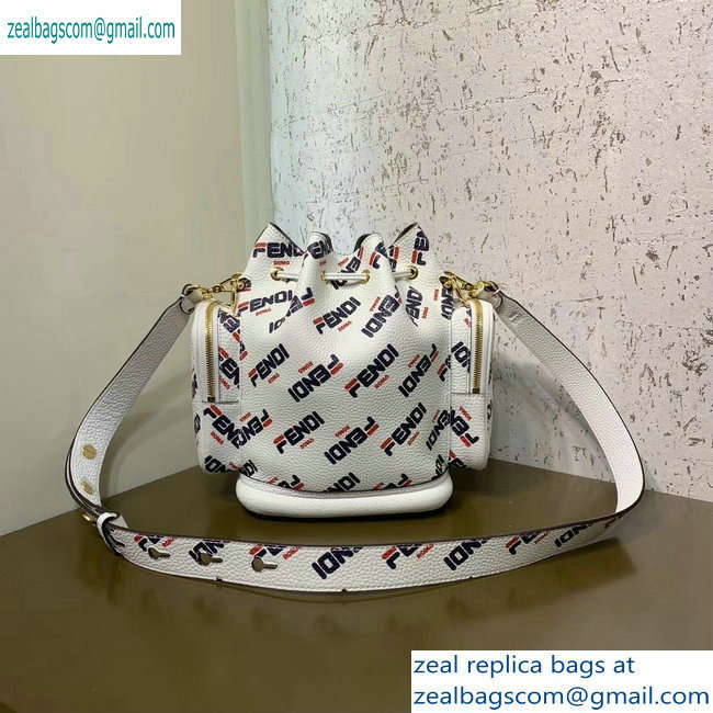 Fendi Mania Logo Zippered Mon Tresor Bucket Bag White/Red/Blue 2019 - Click Image to Close