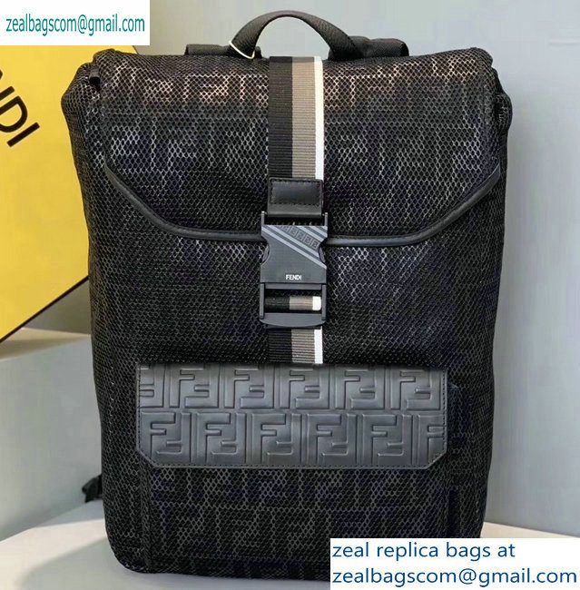 Fendi Mesh Fabric FF Motif Wide-design Backpack Bag Black 2019 - Click Image to Close