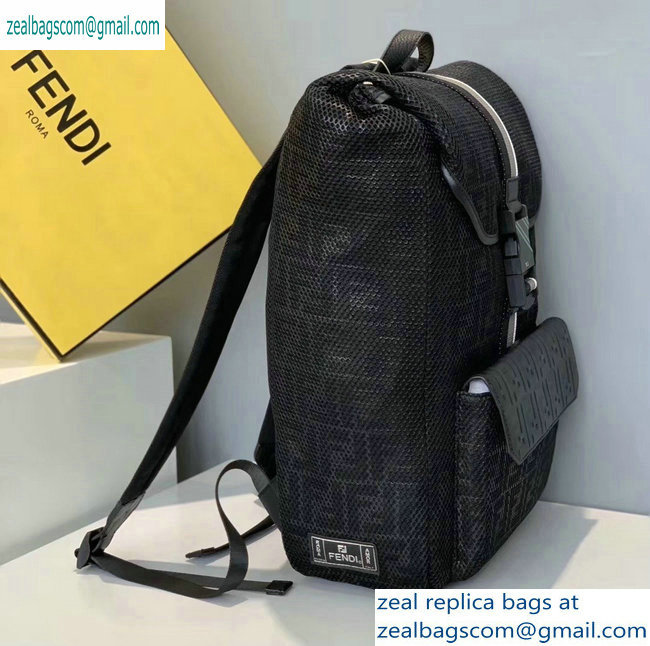 Fendi Mesh Fabric FF Motif Wide-design Backpack Bag Black 2019 - Click Image to Close