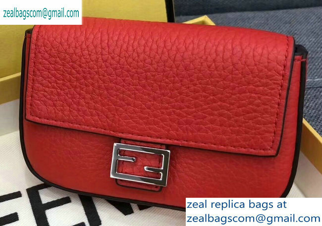 Fendi Roma Amor Leather Micro Baguette Bag Charm Red 2019