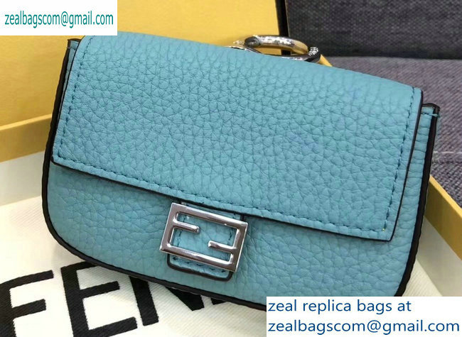 Fendi Roma Amor Leather Micro Baguette Bag Charm Sky Blue 2019