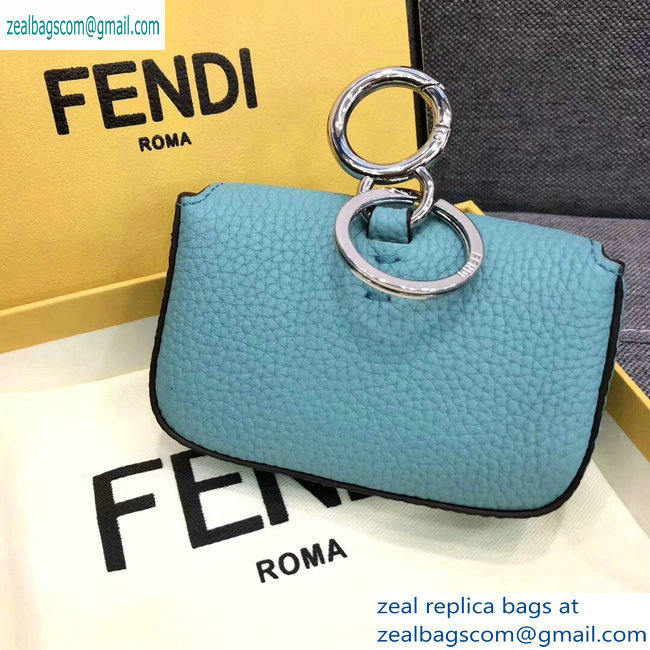 Fendi Roma Amor Leather Micro Baguette Bag Charm Sky Blue 2019