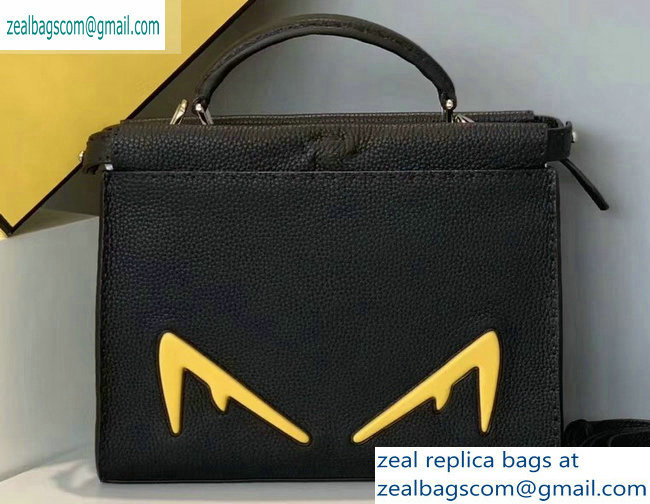 Fendi Roman Leather Bag Bugs Mini Peekaboo Fit Messenger Bag Black/Yellow Diabolic Eyes 2019