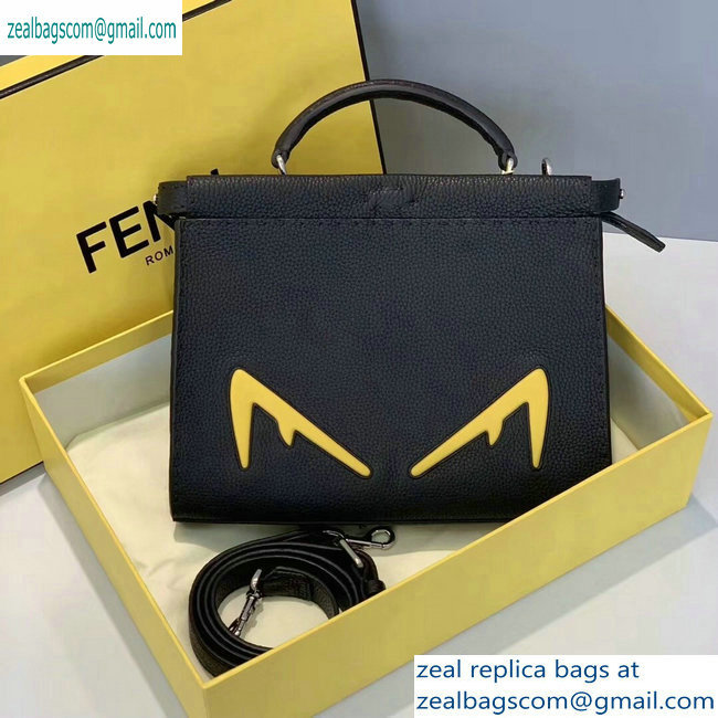 Fendi Roman Leather Bag Bugs Mini Peekaboo Fit Messenger Bag Black/Yellow Diabolic Eyes 2019