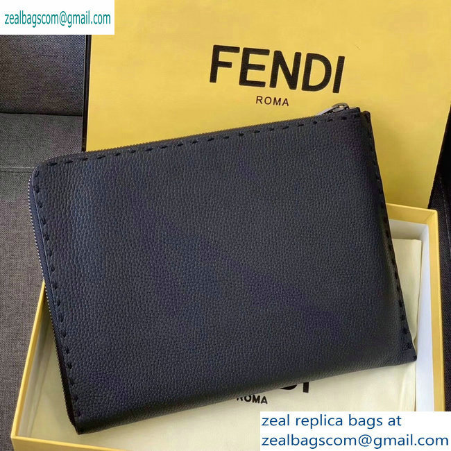 Fendi Roman Leather Pouch Clutch Bag Black - Click Image to Close