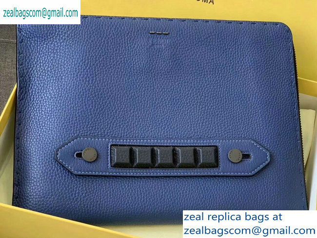 Fendi Roman Leather Pouch Clutch Bag Blue