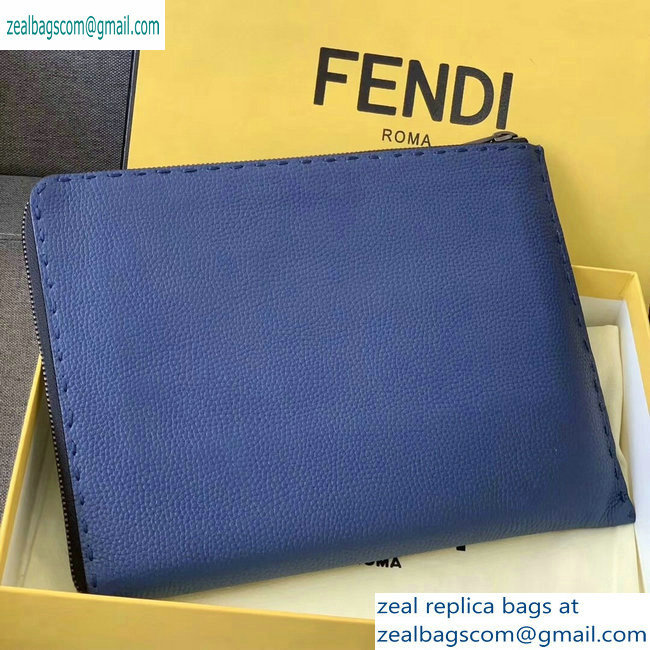Fendi Roman Leather Pouch Clutch Bag Blue