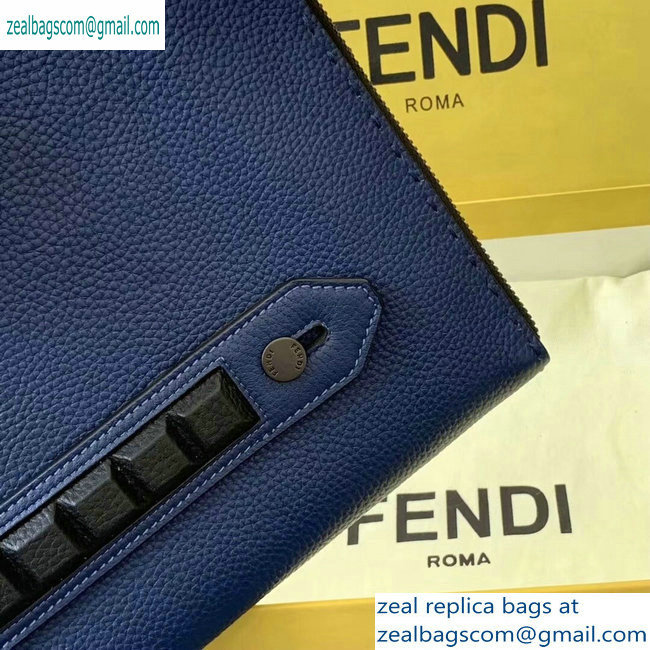 Fendi Roman Leather Pouch Clutch Bag Blue