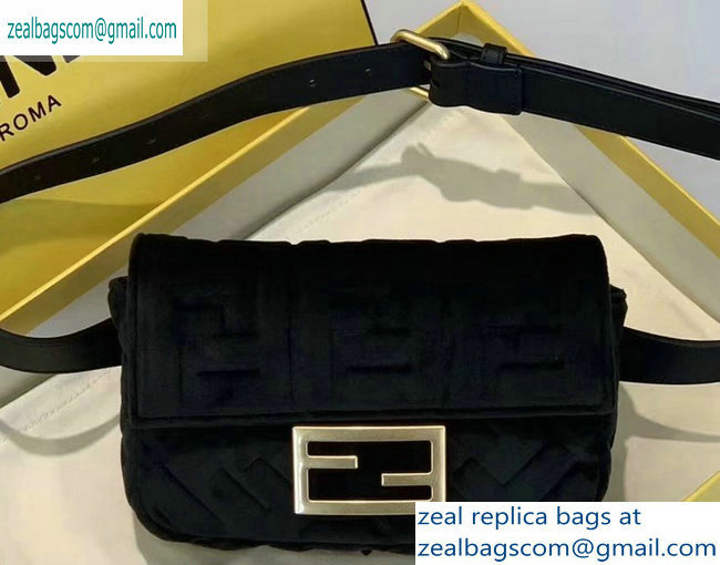 Fendi Velvet Embossed FF Motif Baguette Belt Bag Black 2019