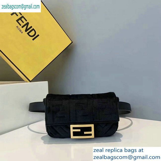 Fendi Velvet Embossed FF Motif Baguette Belt Bag Black 2019