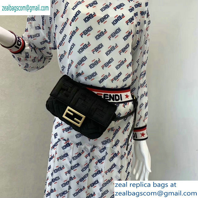 Fendi Velvet Embossed FF Motif Baguette Belt Bag Black 2019