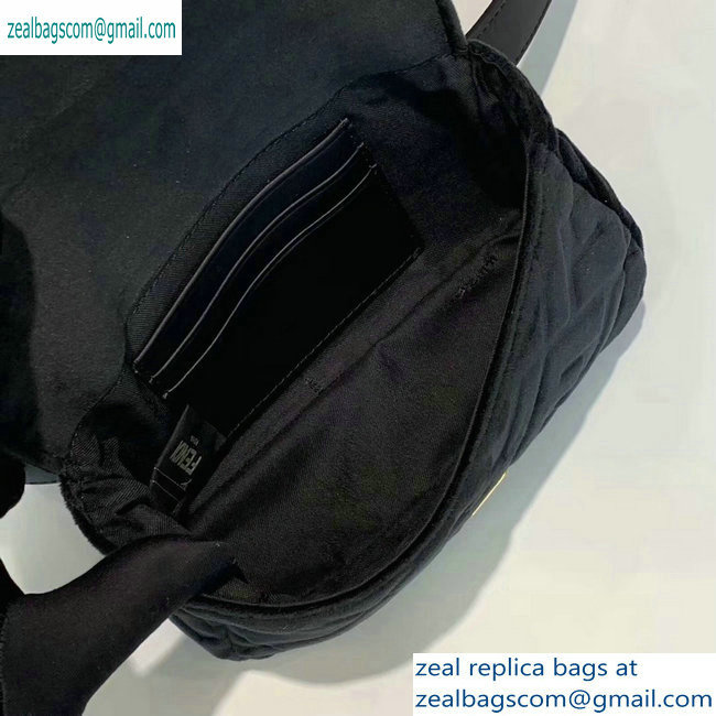 Fendi Velvet Embossed FF Motif Baguette Belt Bag Black 2019