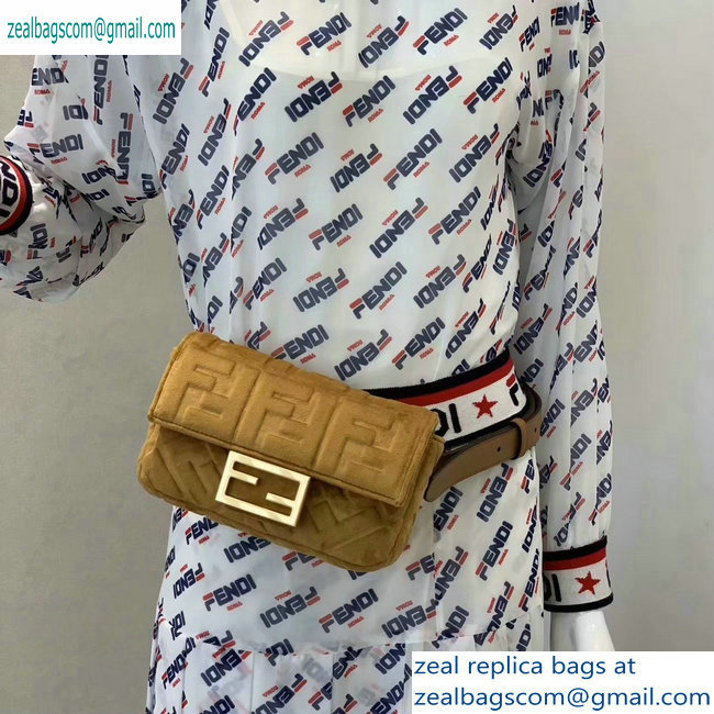 Fendi Velvet Embossed FF Motif Baguette Belt Bag Brown 2019