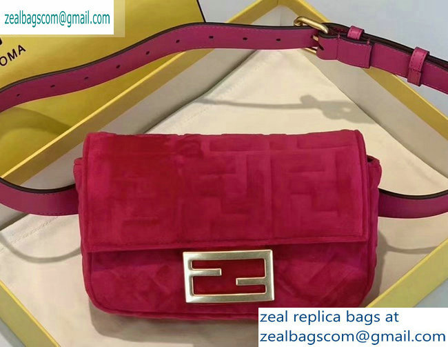 Fendi Velvet Embossed FF Motif Baguette Belt Bag Fuchsia 2019