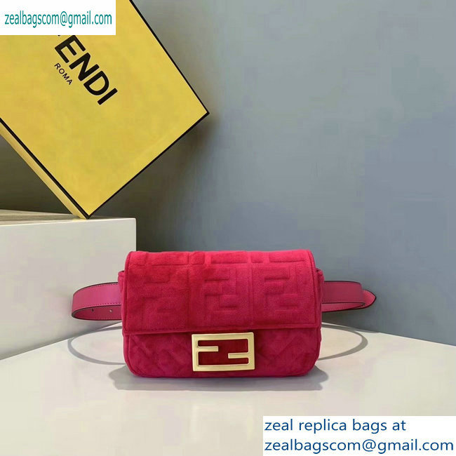 Fendi Velvet Embossed FF Motif Baguette Belt Bag Fuchsia 2019