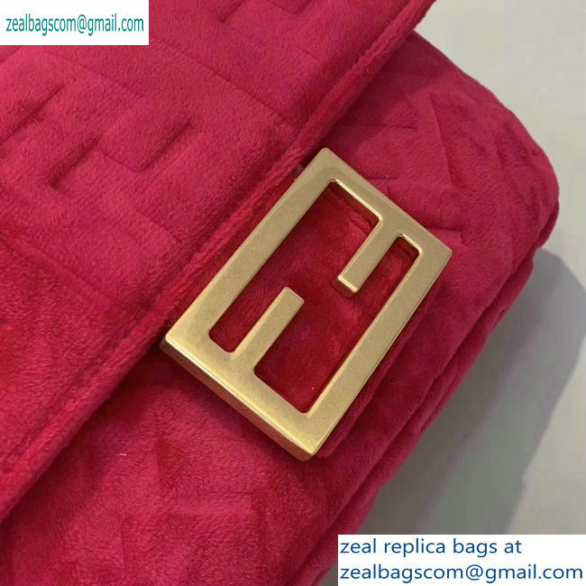 Fendi Velvet Embossed FF Motif Baguette Belt Bag Fuchsia 2019