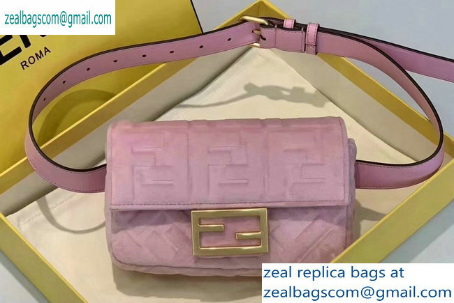 Fendi Velvet Embossed FF Motif Baguette Belt Bag Pink 2019 - Click Image to Close