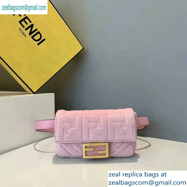 Fendi Velvet Embossed FF Motif Baguette Belt Bag Pink 2019 - Click Image to Close