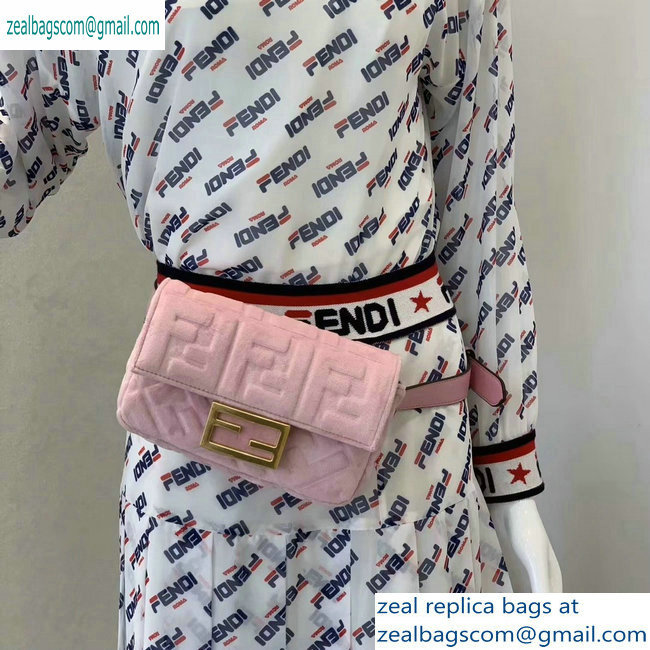 Fendi Velvet Embossed FF Motif Baguette Belt Bag Pink 2019 - Click Image to Close