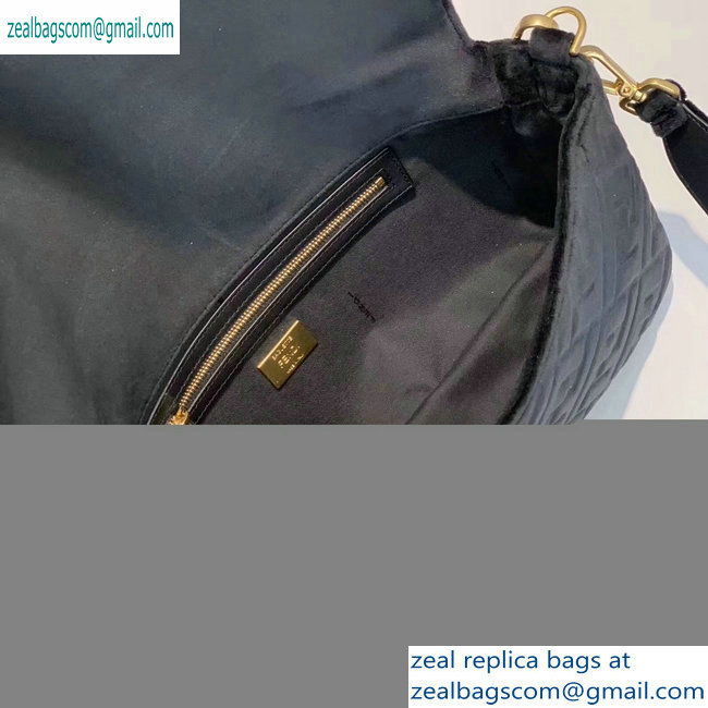 Fendi Velvet Embossed FF Motif Baguette Large Bag Black 2019
