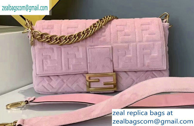 Fendi Velvet Embossed FF Motif Baguette Large Bag Pink 2019 - Click Image to Close