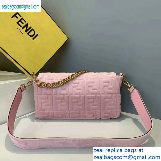 Fendi Velvet Embossed FF Motif Baguette Large Bag Pink 2019 - Click Image to Close