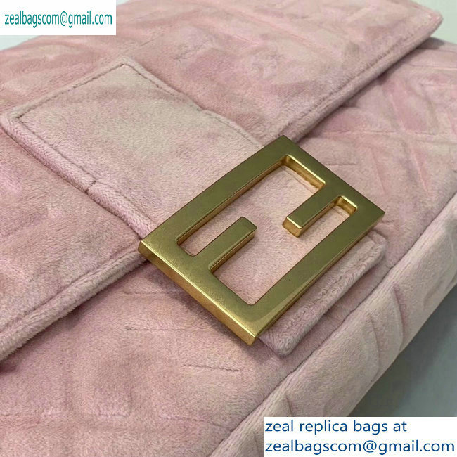 Fendi Velvet Embossed FF Motif Baguette Large Bag Pink 2019