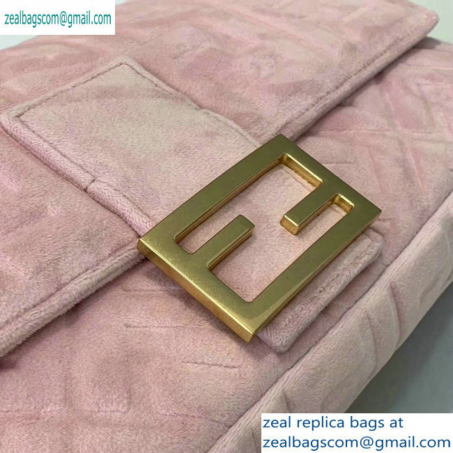 Fendi Velvet Embossed FF Motif Baguette Large Bag Pink 2019 - Click Image to Close