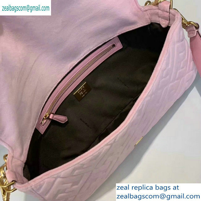 Fendi Velvet Embossed FF Motif Baguette Large Bag Pink 2019 - Click Image to Close