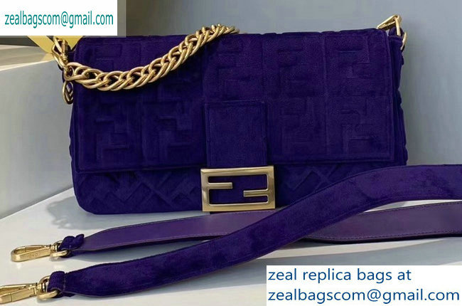 Fendi Velvet Embossed FF Motif Baguette Large Bag Purple 2019