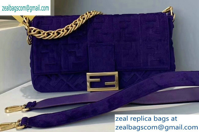 Fendi Velvet Embossed FF Motif Baguette Large Bag Purple 2019 - Click Image to Close