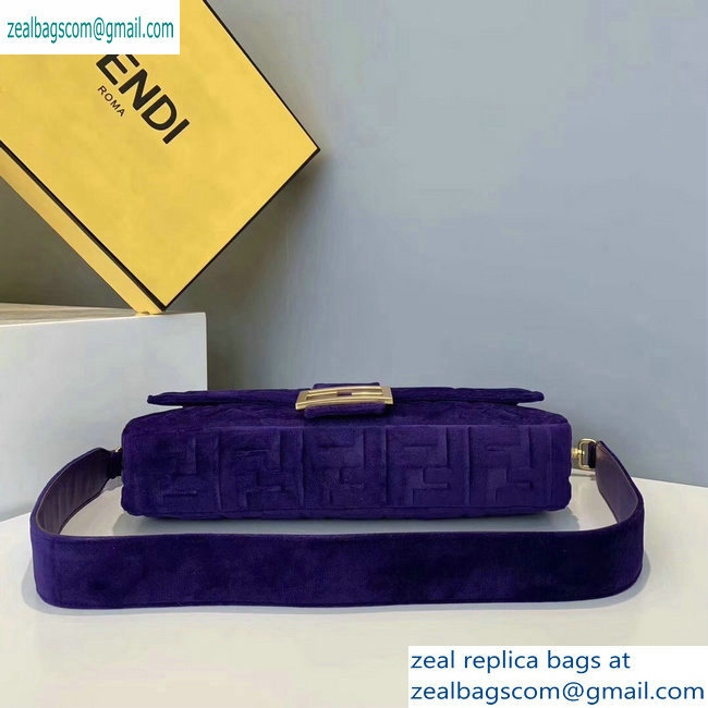 Fendi Velvet Embossed FF Motif Baguette Large Bag Purple 2019