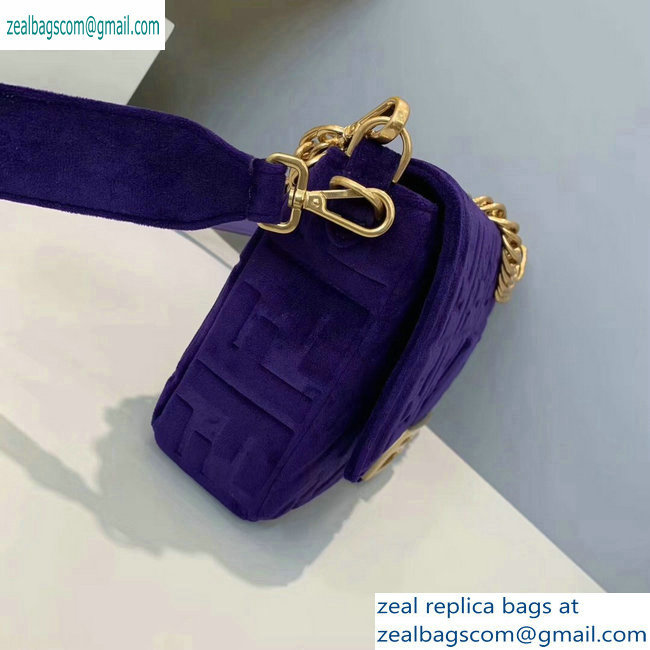 Fendi Velvet Embossed FF Motif Baguette Large Bag Purple 2019