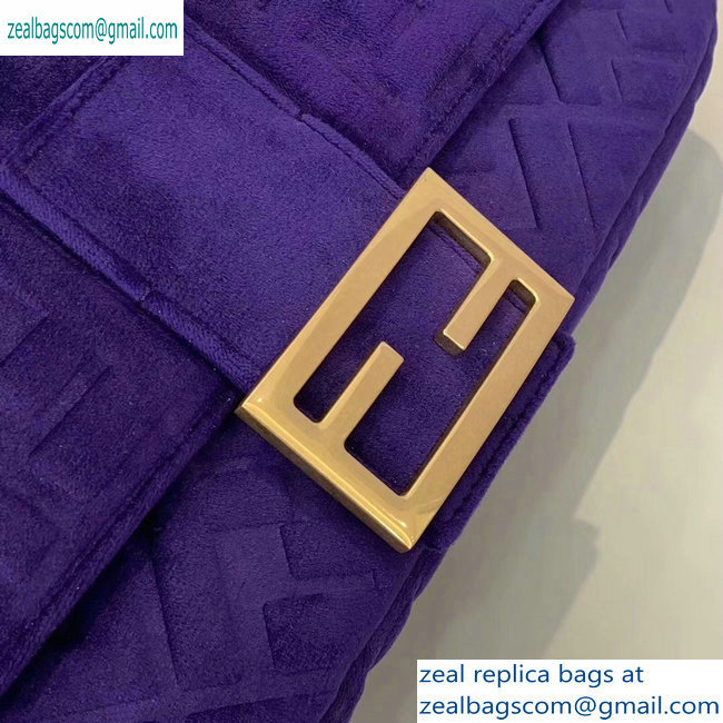 Fendi Velvet Embossed FF Motif Baguette Large Bag Purple 2019 - Click Image to Close