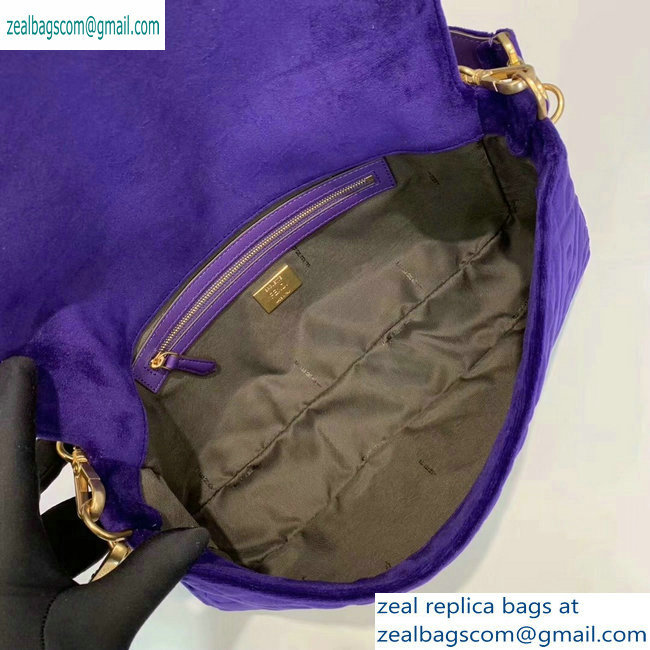 Fendi Velvet Embossed FF Motif Baguette Large Bag Purple 2019 - Click Image to Close