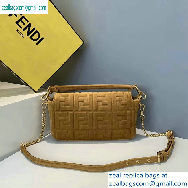 Fendi Velvet Embossed FF Motif Baguette Medium Bag Brown 2019