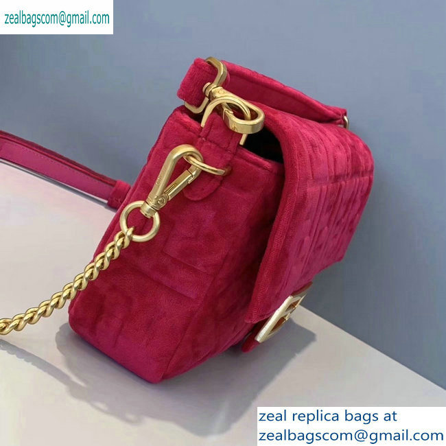 Fendi Velvet Embossed FF Motif Baguette Medium Bag Fuchsia 2019