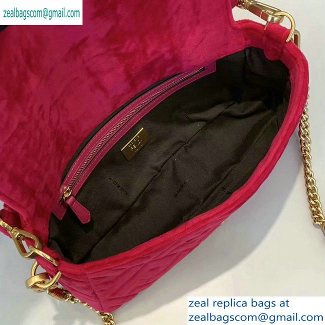 Fendi Velvet Embossed FF Motif Baguette Medium Bag Fuchsia 2019