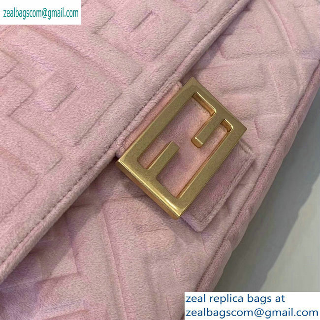 Fendi Velvet Embossed FF Motif Baguette Medium Bag Pink 2019