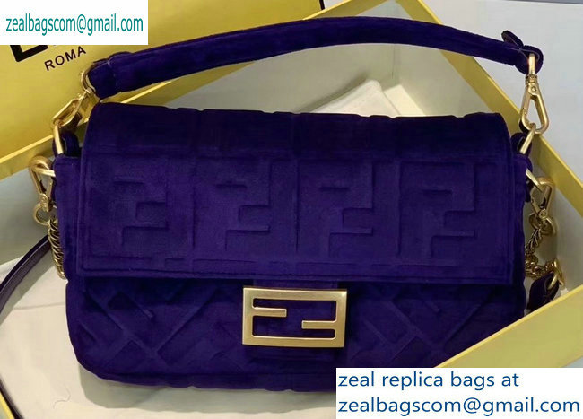 Fendi Velvet Embossed FF Motif Baguette Medium Bag Purple 2019