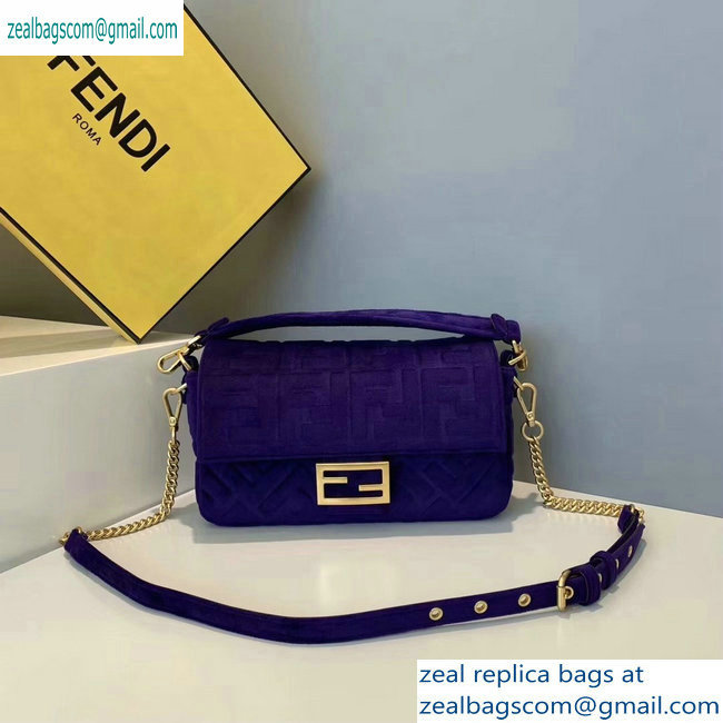 Fendi Velvet Embossed FF Motif Baguette Medium Bag Purple 2019