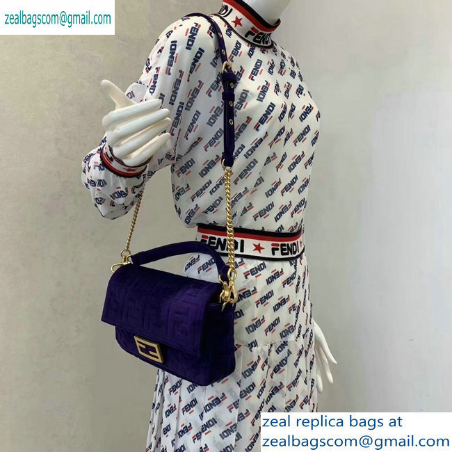 Fendi Velvet Embossed FF Motif Baguette Medium Bag Purple 2019