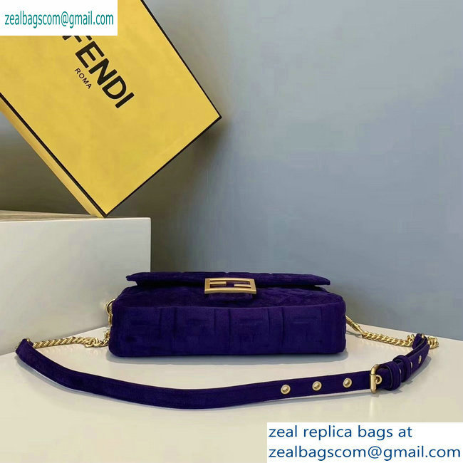 Fendi Velvet Embossed FF Motif Baguette Medium Bag Purple 2019