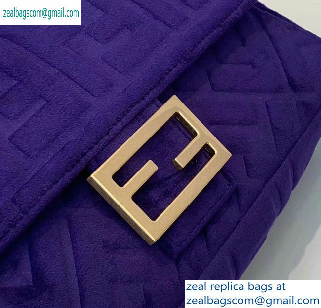 Fendi Velvet Embossed FF Motif Baguette Medium Bag Purple 2019