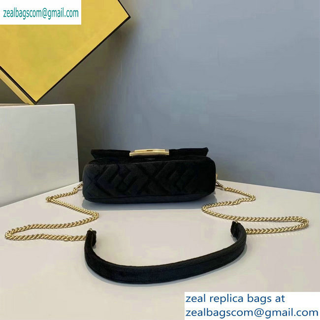 Fendi Velvet Embossed FF Motif Baguette Mini Bag Black 2019